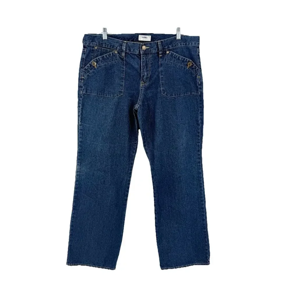 Old Navy Jeans Womens Size 14 Front Patch Pockets ‘07 Mid Rise Medium Wash Y2K